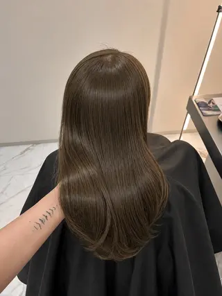 ミディアム カラー パーマ TOMO/ブリーチ 無しオリーブのヘアスタイル