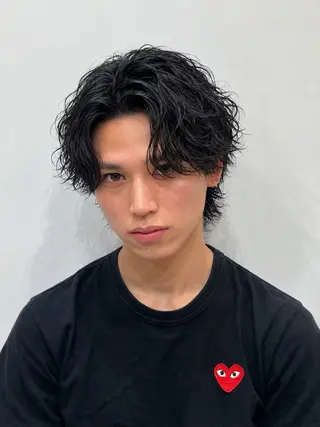 ミディアム メンズ特化パーマ &カラー🔥小倉大和のヘアスタイル