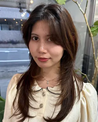 ロング カラー 韓国レイヤー柔らかい 地毛風縮毛矯正／マツのヘアスタイル