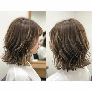 ミディアム パーマ ツヤツヤ縮毛矯正 /美髪カラー 小山のヘアスタイル