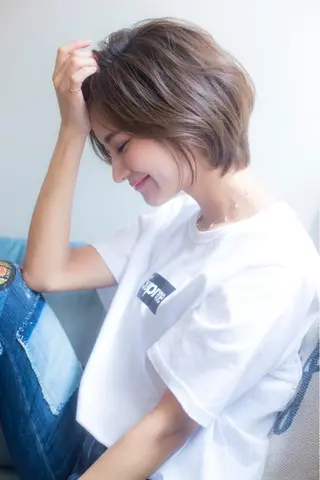 ショート カラー パーマ ヘアアレンジ バレイヤージュ 藤沢 髪質改善 竹内ケンゴのヘアスタイル