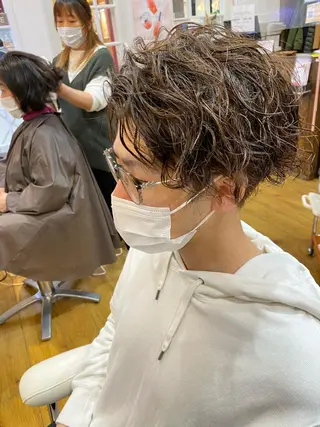 ミディアム パーマ メンズ 原田 涼矢のヘアスタイル