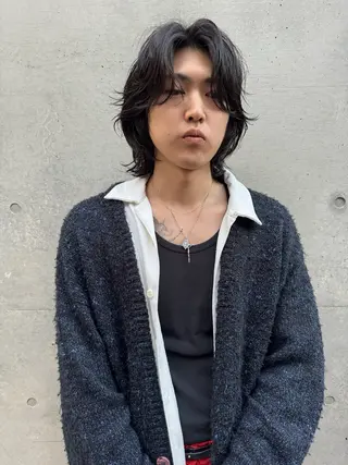 ミディアム パーマ メンズ 神田橋 翔太郎のヘアスタイル
