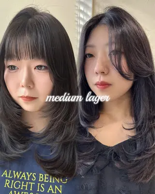 ミディアム 🌼.*akane 韓国ヘア♡レイヤー♡のヘアスタイル