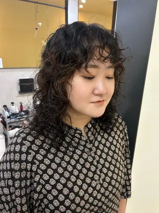 セミロング パーマ hubhair レイヤー/透明感のヘアスタイル