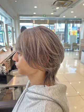 ミディアム カラー メンズ メンズハイライト × perm Runoのヘアスタイル