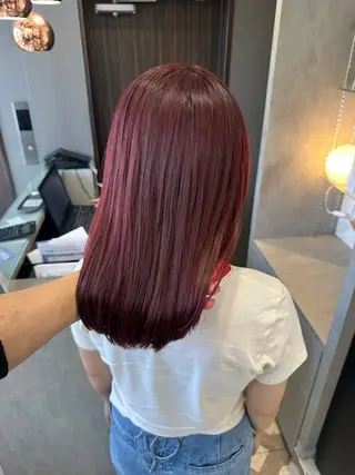 セミロング カラー 天神暖色カラー レイヤー・髪質改善のヘアスタイル