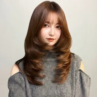 ロング カラー 新宿/レイヤーカット 髪質改善/小顔見せのヘアスタイル