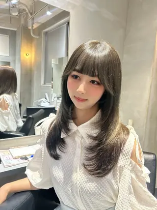 セミロング カラー ブリーチなし透明感 カラー🤍ྀིきららのヘアスタイル