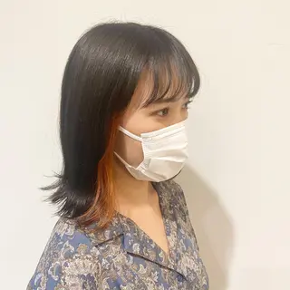 セミロング カラー BLOCK hair makeのヘアスタイル