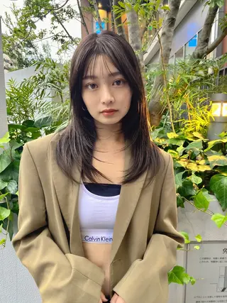 セミロング カラー レイヤー べージュ 白石研太のヘアスタイル