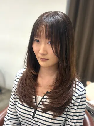ロング カラー 顔周りレイヤー/ 縮毛矯正/ 岡本美優のヘアスタイル