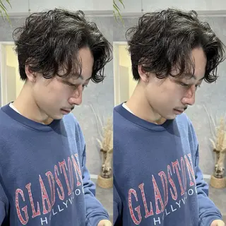 パーマ メンズ 💗ショート×ボブ 韓国レイヤー宮内諒のヘアスタイル