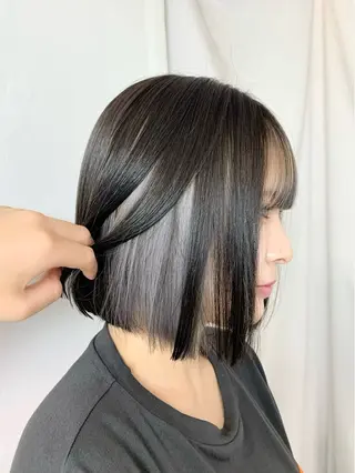 ミディアム カラー パーマ ヘアアレンジ まろやかベージュ／ JOのヘアスタイル