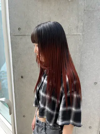 ミディアム カラー 縮毛矯正ボブ&顔まわ レイヤー♡TOMOEのヘアスタイル