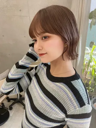 ショート カラー ボブ/地毛風縮毛矯正 茉青🤍新宿代々木のヘアスタイル