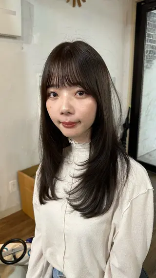 ロング カラー 韓国レイヤー柔らかい 地毛風縮毛矯正／マツのヘアスタイル