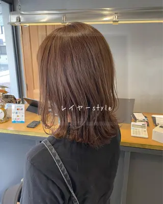 ミディアム カラー 暖色カラー🍊 ボブ🌿顔周りcutのヘアスタイル