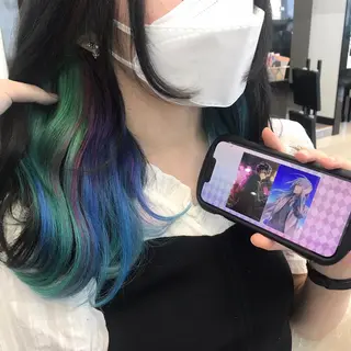 ミディアム カラー ウルフカット/デザイ ンカラー/あらげのヘアスタイル