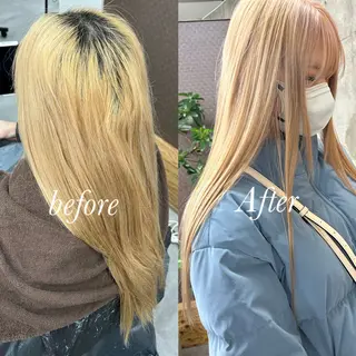 ロング カラー Acchon/心斎橋 💚ダブルカラーのヘアスタイル