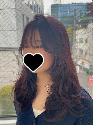 ロング カラー 縮毛ブリーチ／黒染め 複雑履歴／ホワイトのヘアスタイル