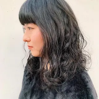 セミロング パーマ 中川 竜誠のヘアスタイル
