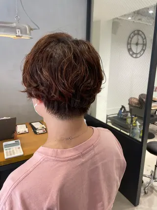 ショート 暖色カラー🍊 ボブ🌿顔周りcutのヘアスタイル