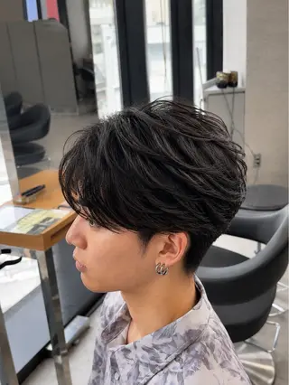 ショート パーマ ヘアアレンジ メンズ メンズフェザーパーマ 💫曲がる縮毛矯正のヘアスタイル