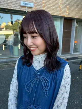 セミロング カラー qpulaあいみ 透明感カラーのヘアスタイル