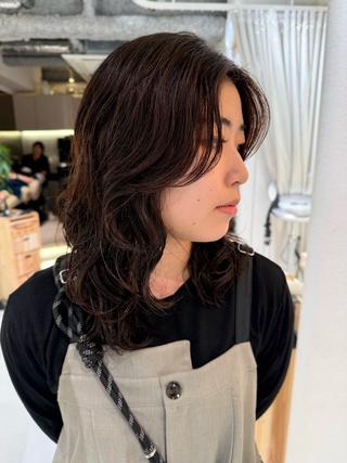 セミロング カラー パーマ 似合わせカット/ ケアパーマ/高倉のヘアスタイル