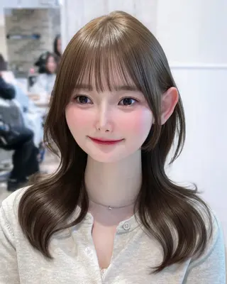 ロング 表参道小顔カット前髪 割れ改善クロスパーマのヘアスタイル