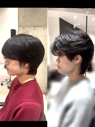 パーマ メンズ 表参道根元ボリューム 縮毛矯正＆毛先カールのヘアスタイル