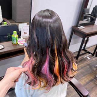 セミロング カラー ✨ブリーチ髪質改善 ✨デザインカラーのヘアスタイル