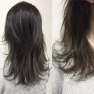 ミディアム セミロング カラー エクステ/レイヤー 落合/心斎橋のヘアスタイル