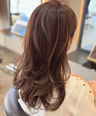 セミロング カラー ブリーチなしWカラー /酸性ストレート河本のヘアスタイル