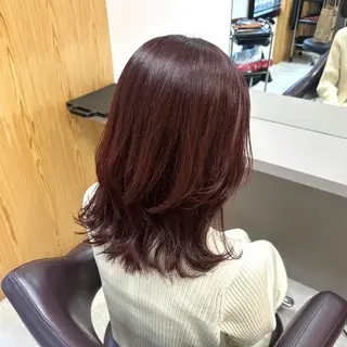 ミディアム カラー ヘアアレンジ sena/博多/ コテ巻き風パーマのヘアスタイル