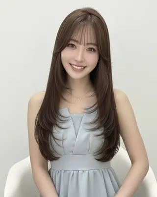 ロング カラー 赤み消し韓国ヘア レイヤー縮毛🤍渡邉のヘアスタイル