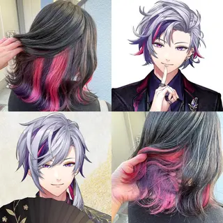 ミディアム カラー インナーカラー 推し ブリーチ 髪質改善のヘアスタイル