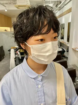 ショート カラー パーマ ヘアアレンジ メンズ キッズ ネイル マツエク・マツパ 森貴裕/ニュアンス パーマ/オリーブのヘアスタイル