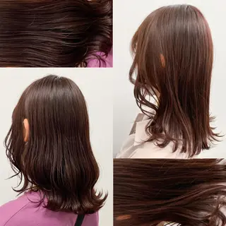 ミディアム カラー パーマ ヘアアレンジ ネイル マツエク・マツパ 韓国風ベージュ🤎 赤みなし🌿横浜🤎のヘアスタイル
