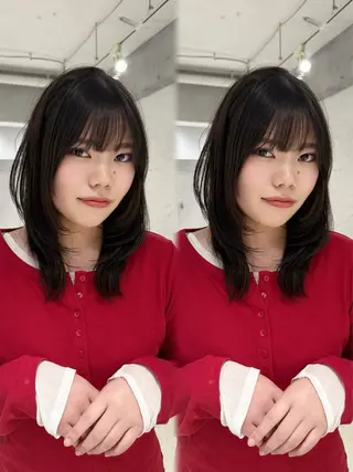 ミディアム あんな🦋レイヤー カット/透明感カラーのヘアスタイル