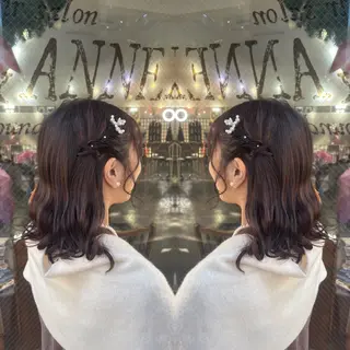 ミディアム ヘアアレンジ 💎ハイトーン/艶 カラー モエカ💎のヘアスタイル