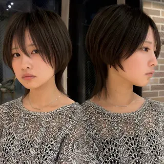 ショート ウルフ/レイヤー/ ブリーチカラーのヘアスタイル