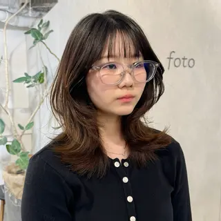 セミロング 新宿/顔周りカット +レイヤー=しずく♩のヘアスタイル