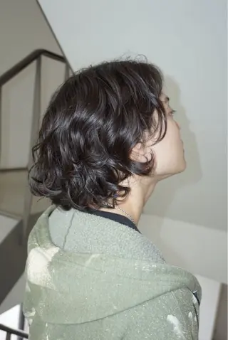 ミディアム パーマ メンズ ボブモデル募集/ 青木亮太郎のヘアスタイル