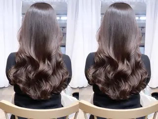 ロング カラー パーマ まとまるレイヤー カット/透明感カラーのヘアスタイル