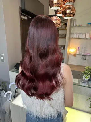 セミロング カラー 天神暖色カラー レイヤー・髪質改善のヘアスタイル