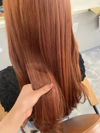 カラー 縮毛矯正/暖色カラー ピンクベージュのヘアスタイル