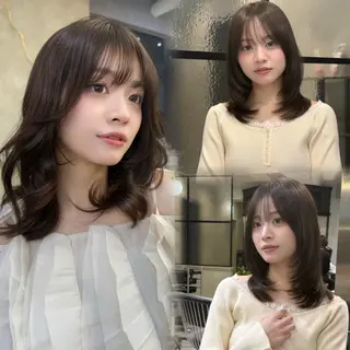 ミディアム レイヤー/髪質改善 /透明感カラーユウトのヘアスタイル