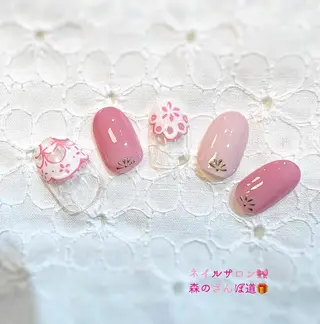 ネイル ショートネイル 森のさんぽ道のネイルデザイン
